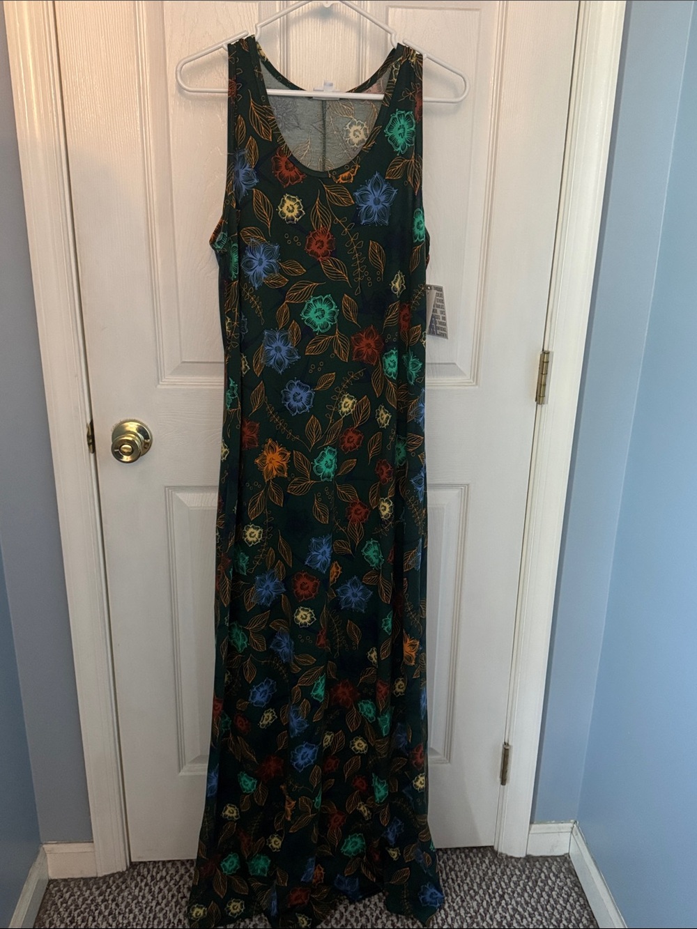 LuLaRoe Black Sleeveless Floral Maxi Dress with Multicolor Blooms